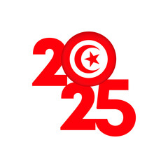 2025 banner with Tunisia flag inside. Vector illustration.