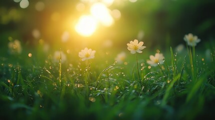 Vibrant Green Grass Close-Up, sunlit details, ideal for advertisements, showcasing nature's beauty in high resolution