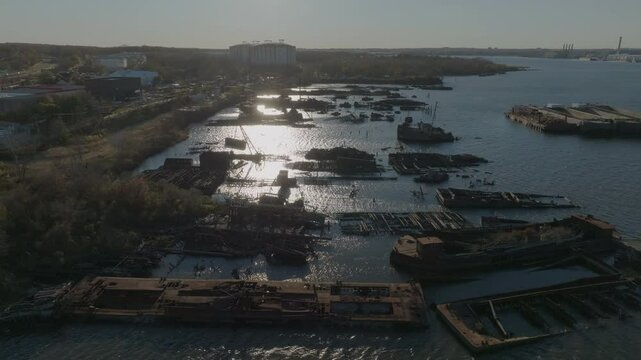 alt flying over Staten Island Boat Graveyard