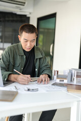 Architecture interior Asianman Creative project plan designer home and Choose interior materials  drawing interior on blueprint.