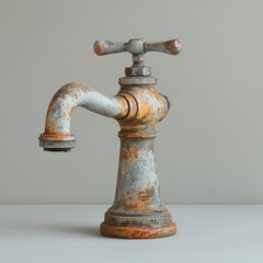 Close-up of a rusty old faucet with a gray background.