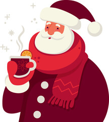 Santa Claus cartoon character drinking hot mulled wine. Isolated