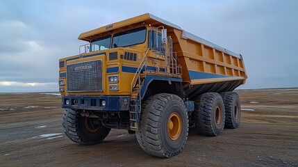 Obraz premium Yellow Dump Truck Parked on a Dirt Road