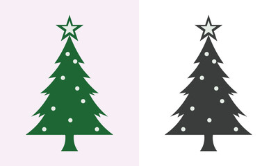 Christmas Tree Icons,Silhouettes of 
 green and black Christmas Trees Icons with white ball,Christmas Tree Icon on Black and White Vector Backgrounds.