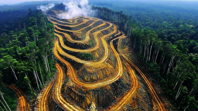 Winding Deforestation Paths Through Lush Greenery