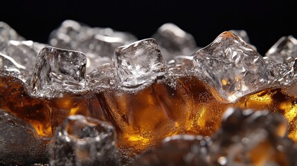 Close-Up of Glass with Cola and Ice Cubes, High-Resolution Macro Photography