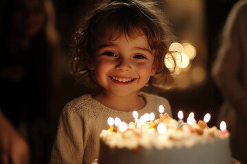 cheerful kid celebrating birthday in company of friends