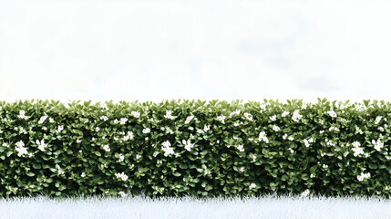 Lush Green Hedge with Delicate White Blossoms, a Serene Natural Backdrop Image