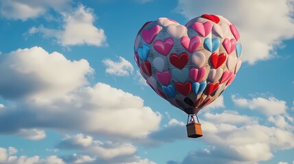 Fototapeta premium Valentine's Day heart shaped hot air balloon illustration poster background
