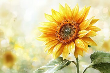 Fototapeta premium Experience the beauty of a soft watercolor sunflower in full bloom with golden hues