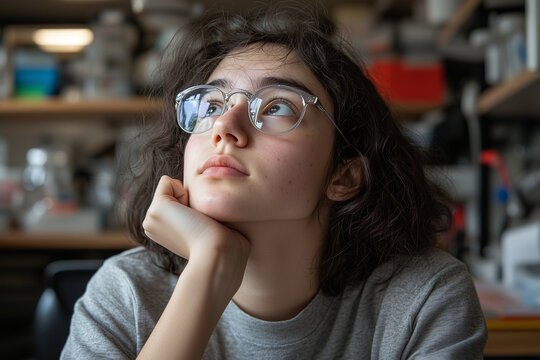Young climate scientist contemplating data on rising temperatures, showcasing curiosity and determination in laboratory setting