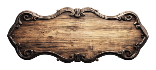 Oblong decorative wooden signboard isolated on a white background