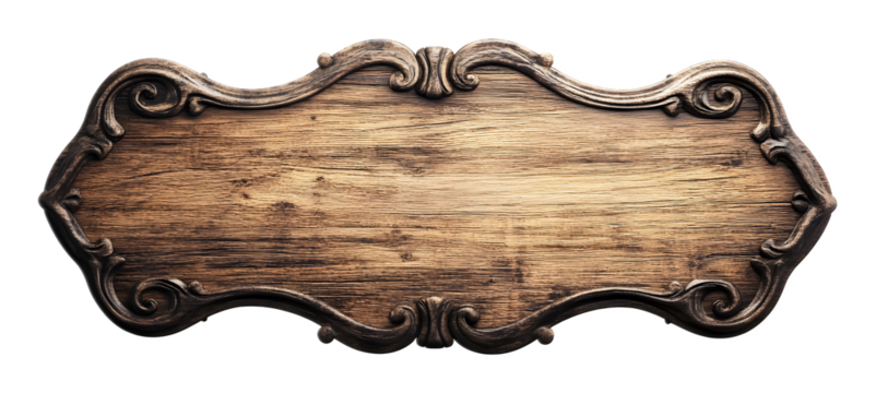 Oblong decorative wooden signboard isolated on a white background