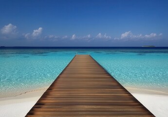 Fototapeta premium Serene Wooden Pier Overlooking Turquoise Ocean Waters