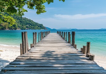 Fototapeta premium Serene Wooden Pier Leading to Turquoise Ocean