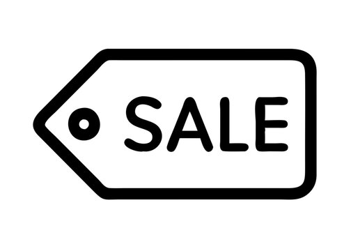 Sale tag icon with bold letters for discounts and promotions