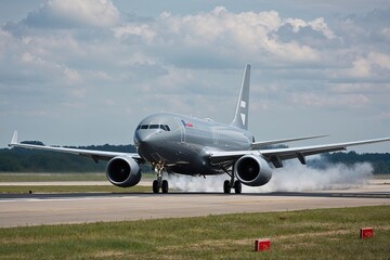 Realistic Gray Airliner Arrival: A True-to-Life Representation of Aviation and Transport