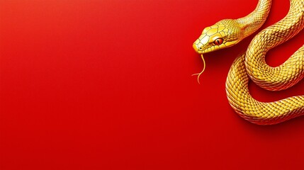 Fototapeta premium A golden snake on a red background. This is a great image for a Chinese New Year celebration.