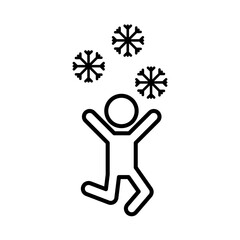 Child playing snow icon linear logo mark in black and white