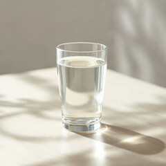 Concept photo of a glass of water on light wooden table with space for text