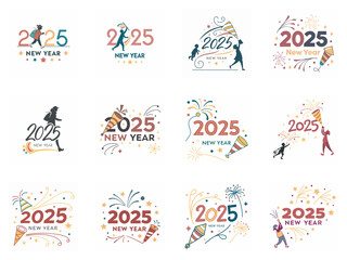 Festive 2025 New Year Celebration Designs with Fireworks and Party People