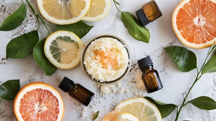 Relaxing spa experience with natural citrus aromatherapy ingredients  Homemade natural beauty products essential oils and botanicals for a soothing rejuvenating self care ritual