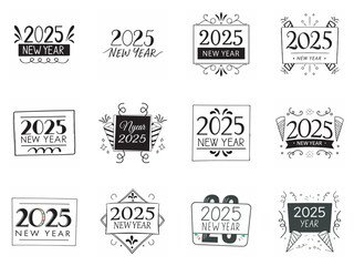 Fototapeta premium Stylish 2025 New Year's Eve Logo Collection