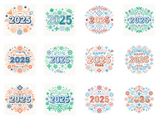 Festive 2025 New Year designs in vibrant colors.