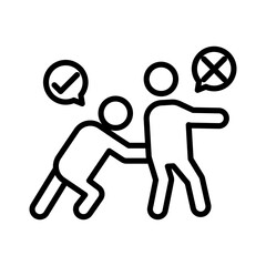 Man pushing another person icon linear logo mark in black and white