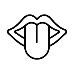 Mouth sticking tongue out icon linear logo mark in black and white