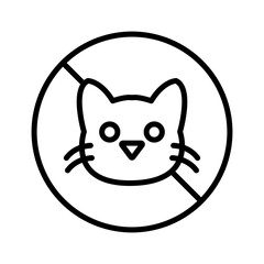 No cats allowed icon linear logo mark in black and white