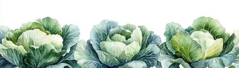 Obraz premium Explore the beauty of fresh green cabbage leaves in a stunning watercolor illustration