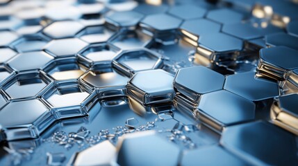 Fototapeta premium Metallic futuristic landscape with intricate hexagonal technology structures