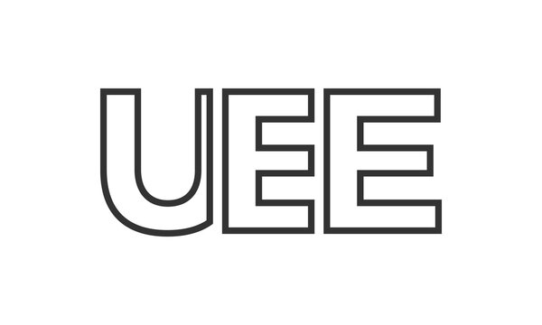 UEE logo design template with strong and modern bold text. Initial based vector logotype featuring simple and minimal typography. Trendy company identity.