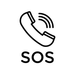 SOS Emergency icon linear logo mark in black and white