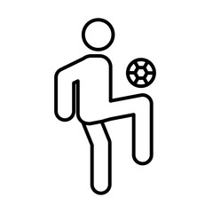 Soccer player with ball icon linear logo mark in black and white