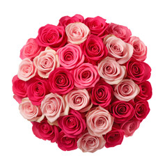 Fototapeta premium bouquet of red and pink roses top view isolated on transparent background cutout