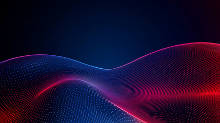 Abstract wavy pattern with glowing red and blue dots on a dark background.