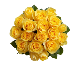 Yellow rose bouquet top view on transparent background. created with Generative AI technology