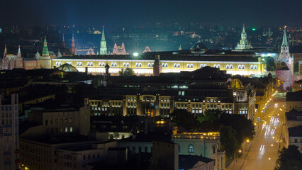 Panoramic view of the building from the roof of center Moscow timelapse, Russia