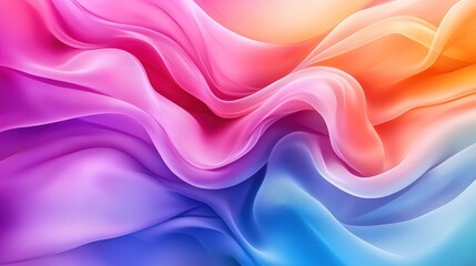 Obraz premium Colorful flowing fabric waves in shades of pink, orange, and blue, soft texture.