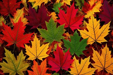 Fototapeta premium A Vibrant Tapestry of Colorful Maple Leaves for Autumn Decoration