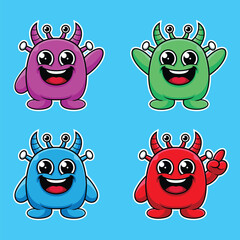 Set of Cute Monster Bacteria Cartoon Illustration