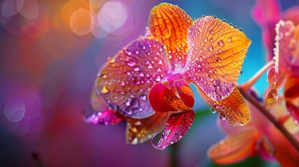 Vivid Exotic Orchid with Intricate Petals and Water Drops