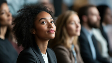 Participants attentively listen during an engaging seminar at a conference in the city in fall as they focus on the speaker's insights