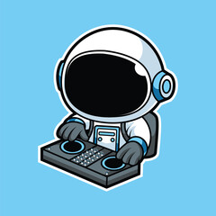 Cute Astronaut Playing DJ Electronic Music with Headphone Cartoon Illustration