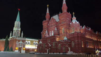 Fototapeta premium The State Historical Museum of Russia timelapse hyperlapse. Located between Red Square and Manege Square in Moscow
