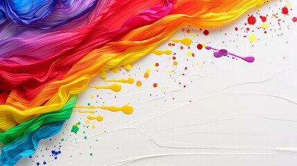 A colorful abstract image symbolizing pride, diversity, and inclusion with dynamic rainbow colors and paint splashes on a white background.