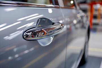 Fototapeta premium Car door handles being scrubbed clean