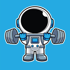 Cute Astronaut Lifting Weights Barbell Cartoon Illustration